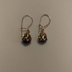 Delicate Blue and Gold Earrings (Handmade)